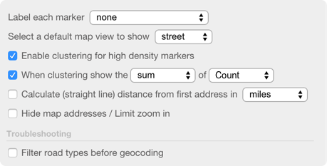 sum batchgeo clustering map settings